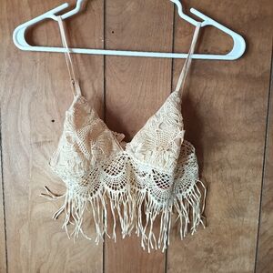 Threadzwear Festival Crochet Fringe Bralette Size S NWT Boho Lace Bralet Top